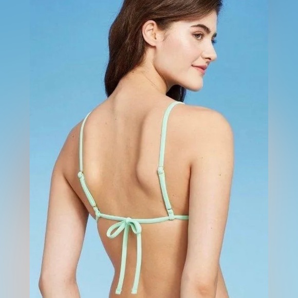 Wild fable Mint Green Triangle Bikini Top Gold Ring Accents on Shoulder … - Picture 2 of 10